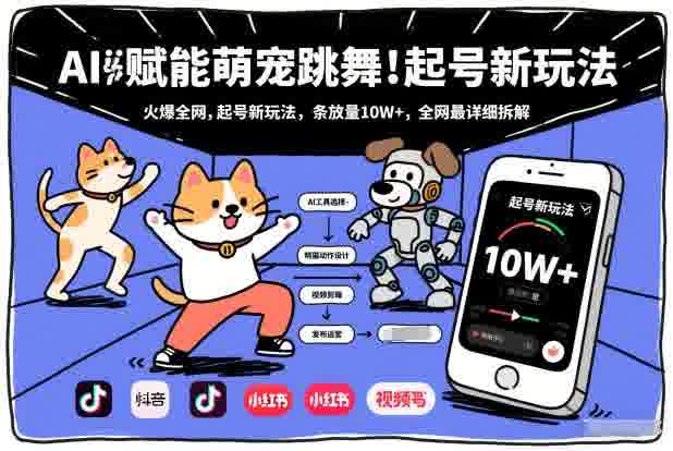 AI赋能萌宠跳舞，火爆全网，起号新玩法，条条播放量10W+，全网最详细拆解-春雨网创
